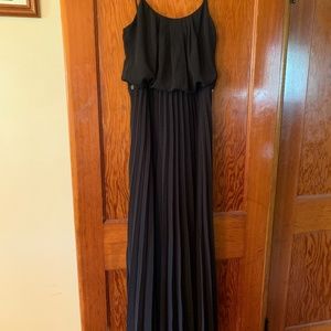 Full length black pleated formal dress